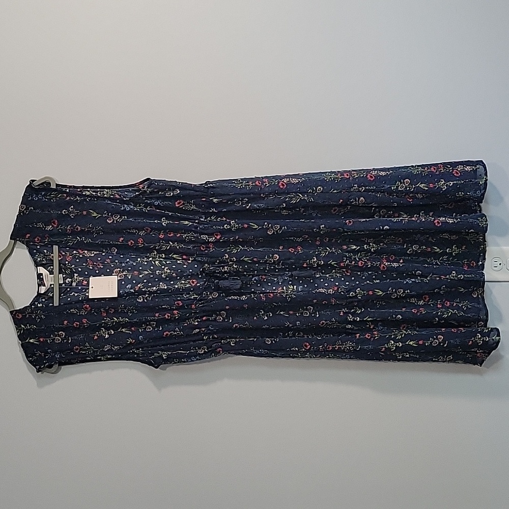 LC Lauren Conrad Open Front Duster Tie Waist Long Vest Cover Up Floral OS NWT